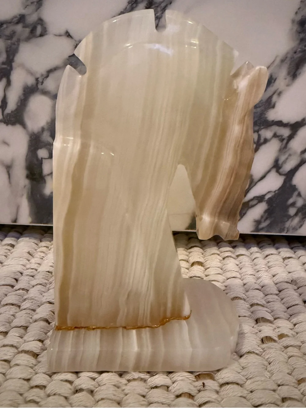 Vintage Carved Alabaster Onyx Horse Head Bookend Accent Piece